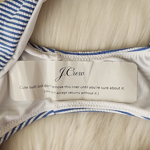 J. CREW Hipster Bikini Bottom in Seersucker Women's Medium Blue White Stripe NWT - Picture 11 of 12